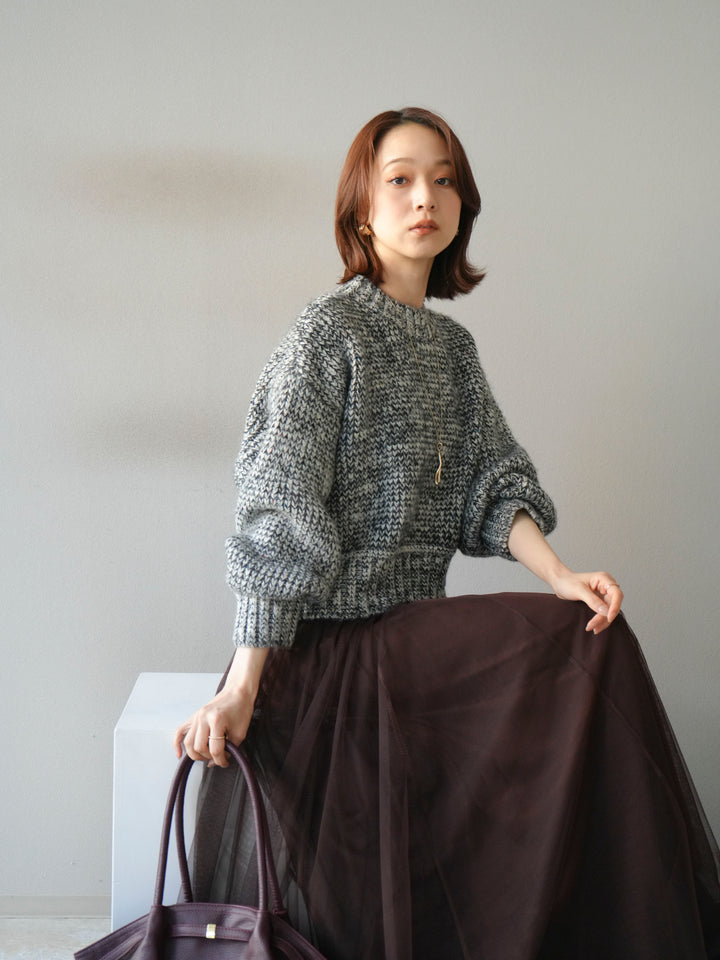 [予約]ボリュームスリーブミックスネップニットプルオーバー/gray