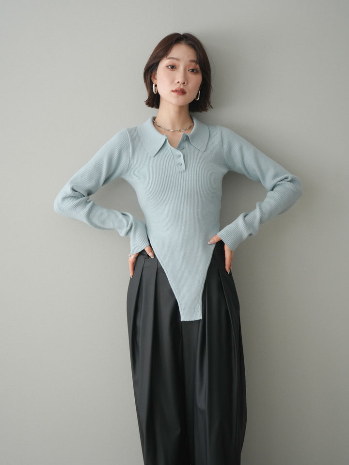 [予約]リブポロニットボディスーツ/blue