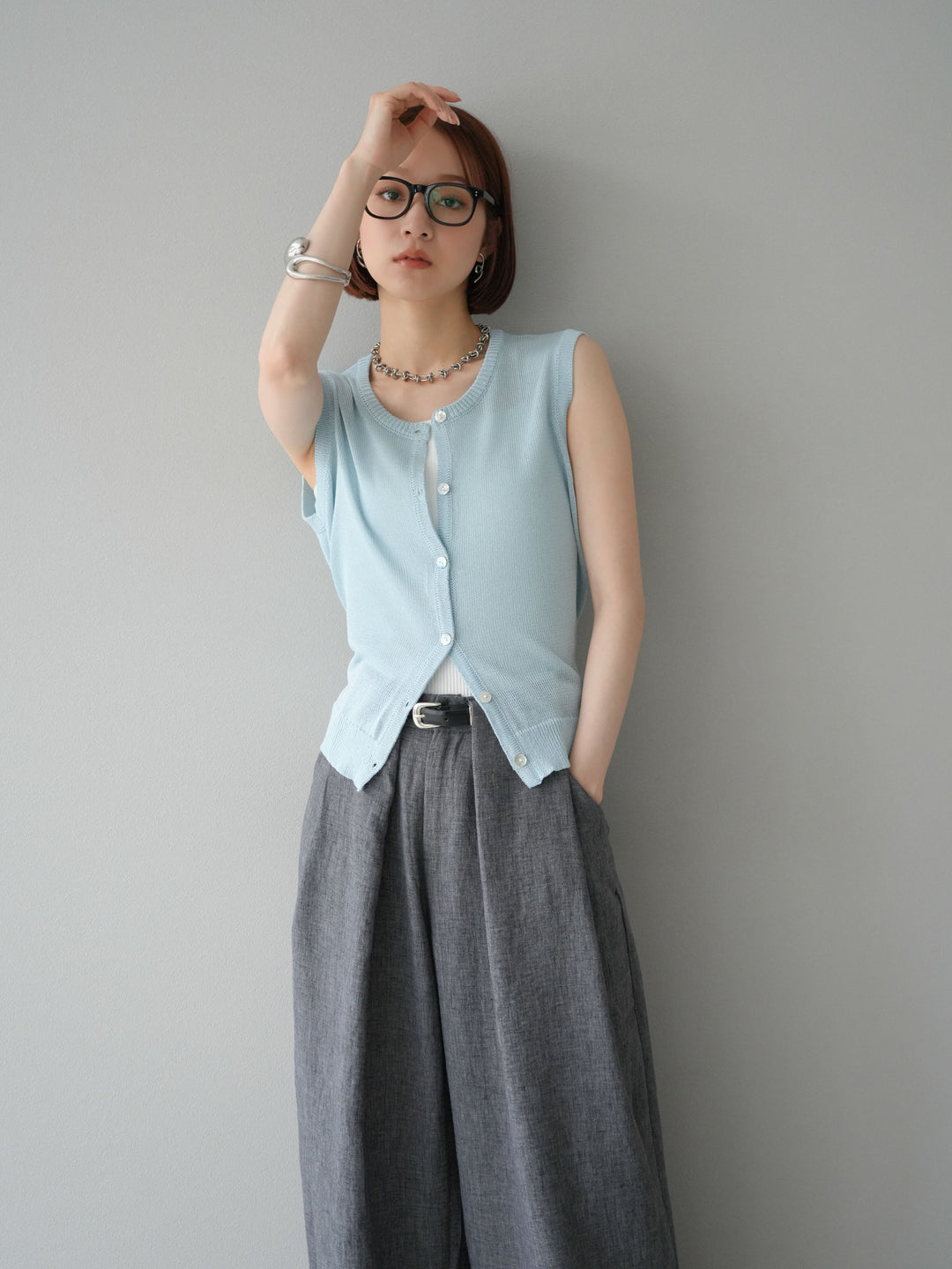 [予約]ウエストベルトニットベスト/ブルー