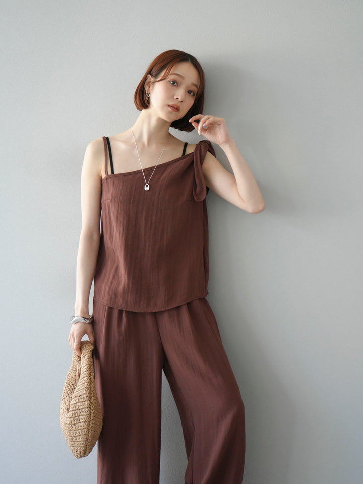 [SET]アシンメトリーショルダーデザイントップス＆ワイドパンツSET UP(2set)