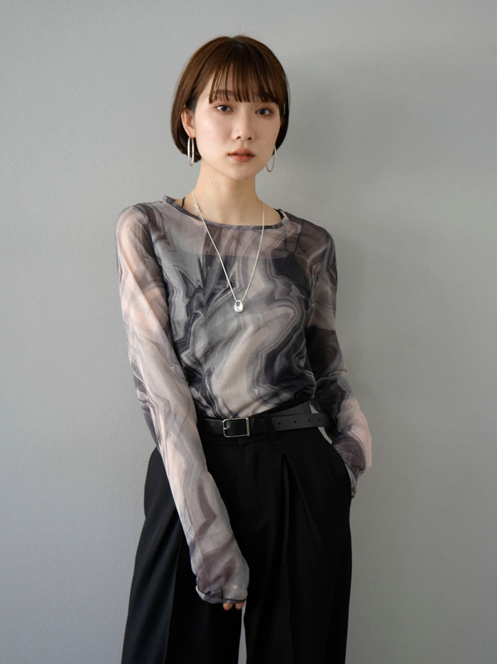 [Pre-order] Nuanced pattern thumbhole mesh top/black