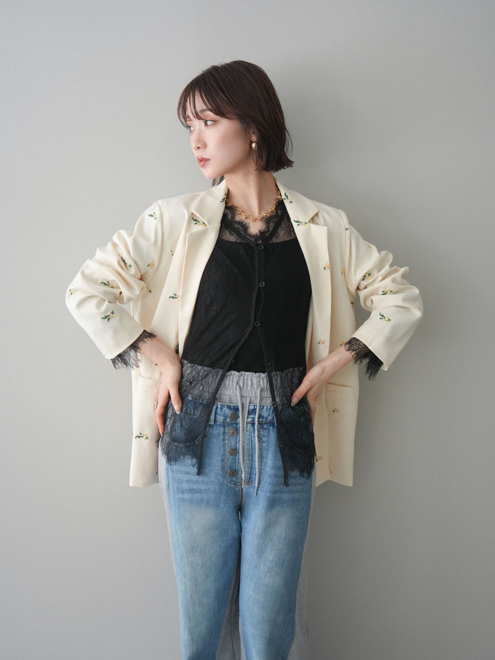 [予約]フラワー刺繍テーラードジャケット/ivory
