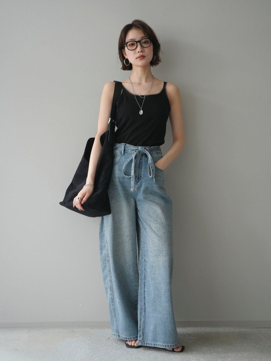 [予約]カップ付リブチュールタンク/black