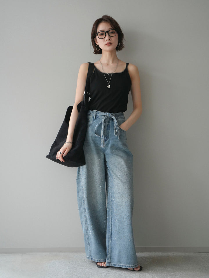 [予約]カップ付リブチュールタンク/black