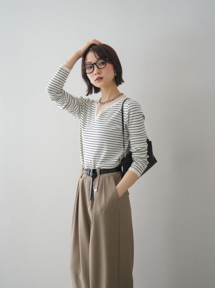 [SET]チュールレイヤードデザインボーダーニットトップス+選べるアクセセット(2set)