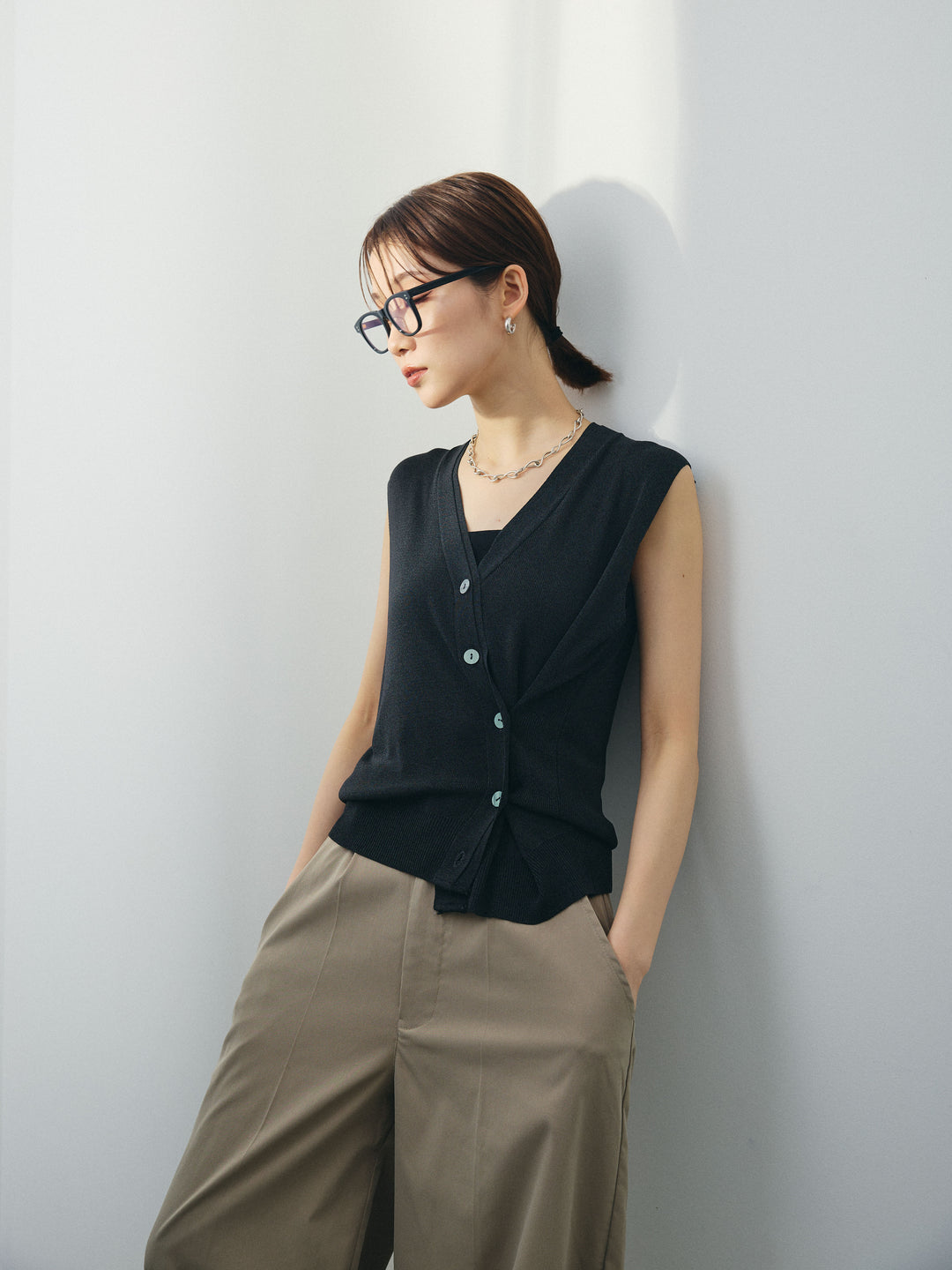 [SET]クールタッチ2WAYデザインニットベスト+コクーンワイドチノパンツ(2set)