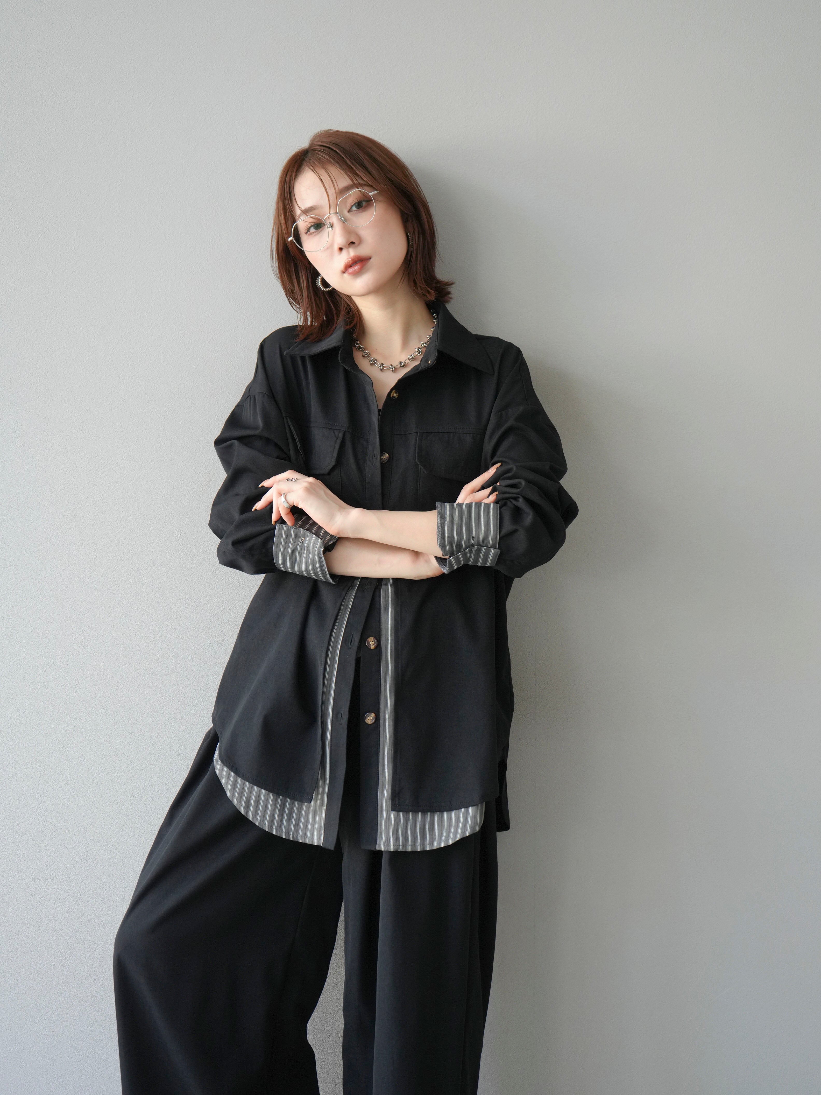 予約]ストライプレイヤードシャツ/ブラック – Lumier