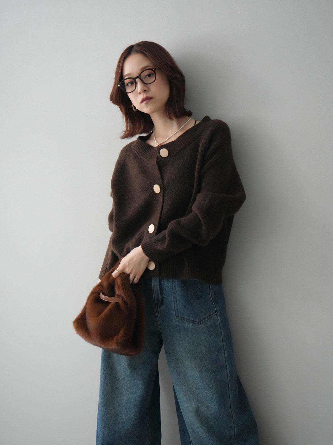 [予約]BIGボタンニットカーディガン/brown