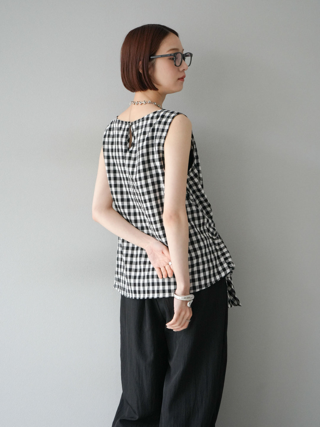 [予約]フロント巻きノースリーブブラウス/チェック