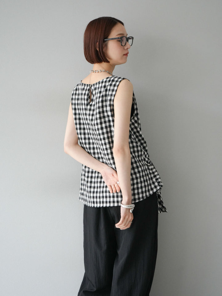 [予約]フロント巻きノースリーブブラウス/チェック