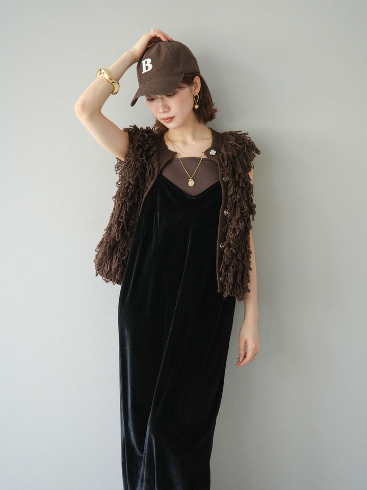 [予約]前開きループニットベスト/ブラウン