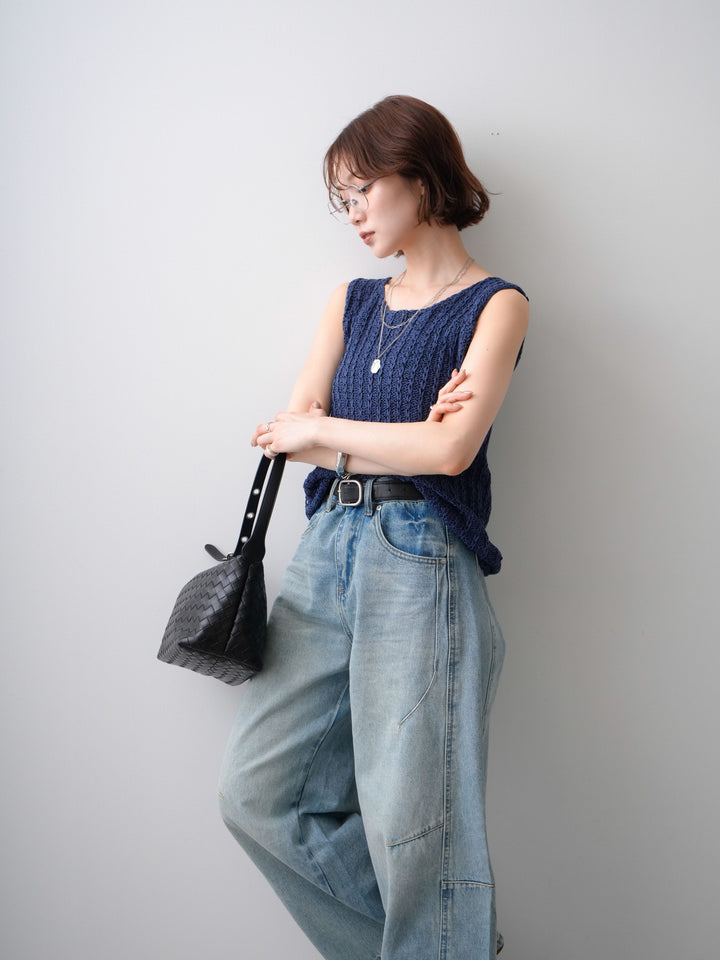 [予約]メランジケーブルニットタンクトップ/navy