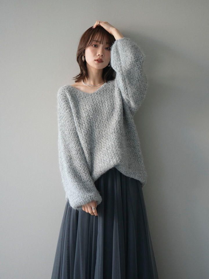 [予約]ウールタッチラメミックスヤーンVネックニットプルオーバー/lightgray