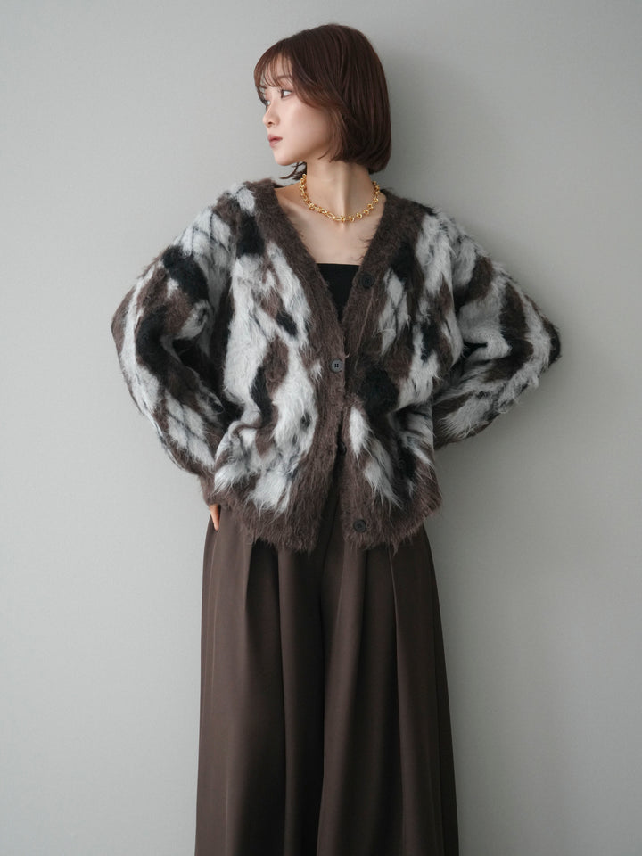 [予約]アーガイル柄シャギーニットカーディガン/brown