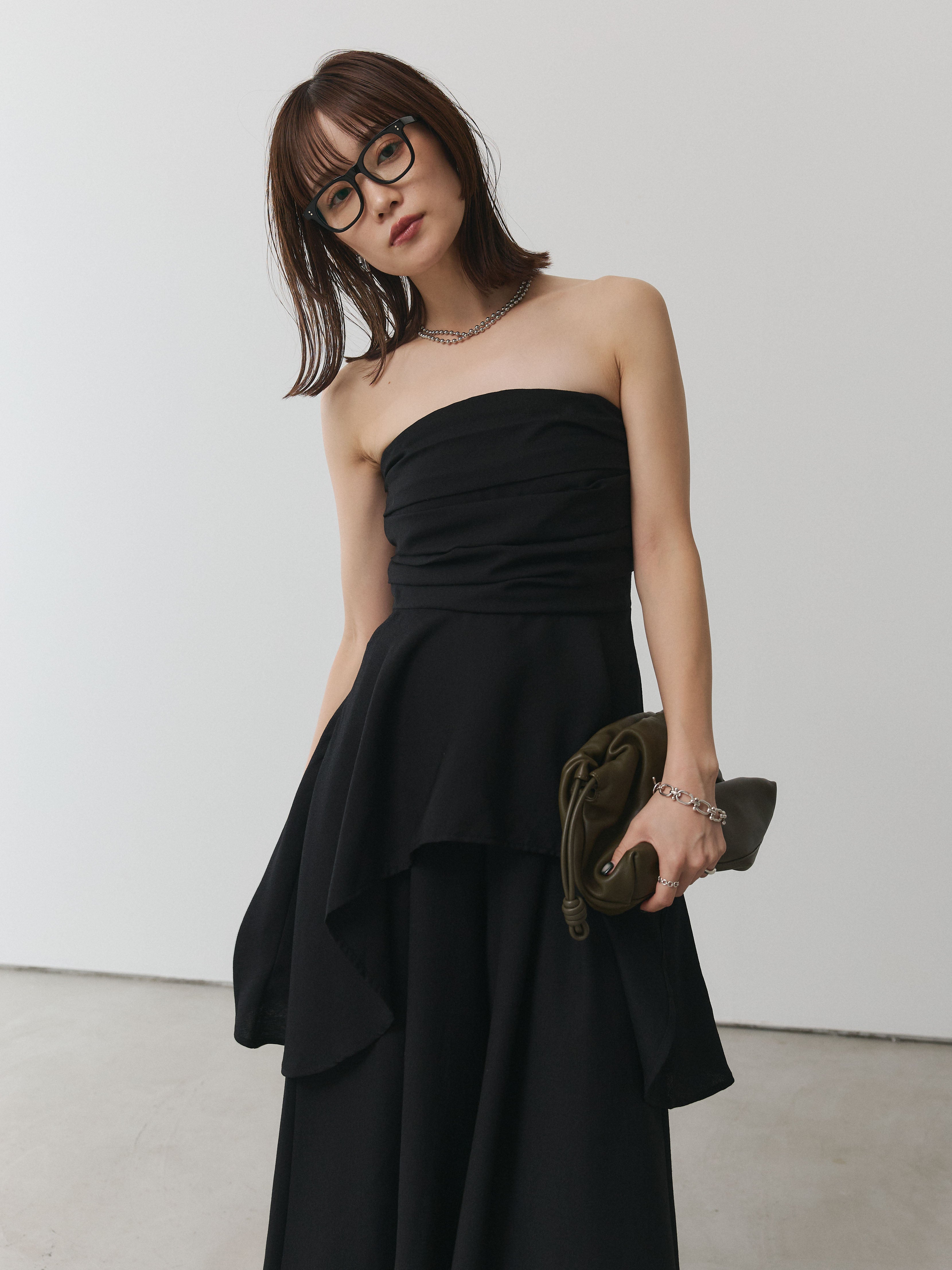 SET]ぺプラムベアトップス＆ワイドパンツSET UP/ブラック – Lumier