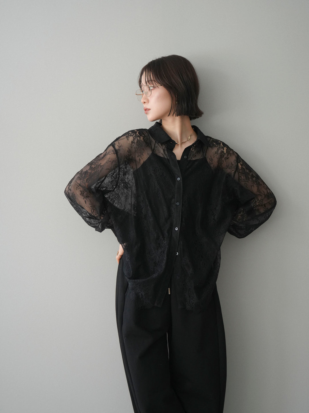 [SET]総レースボリュームスリーブシャツ+総レースボリュームスリーブシャツ(2set)