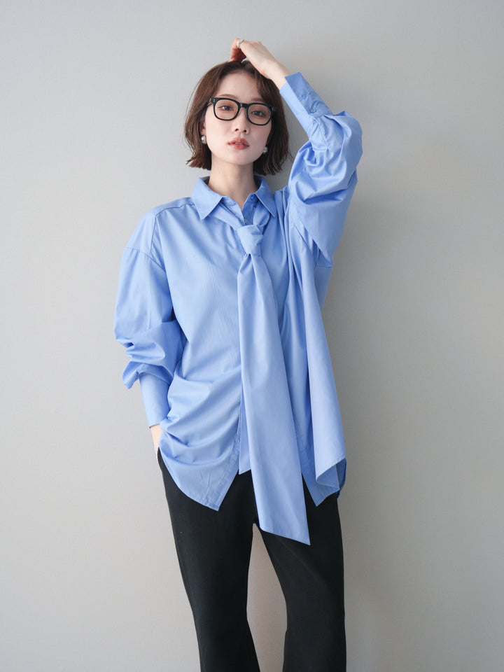 [予約]ボウタイ付オーバーシャツ/blue