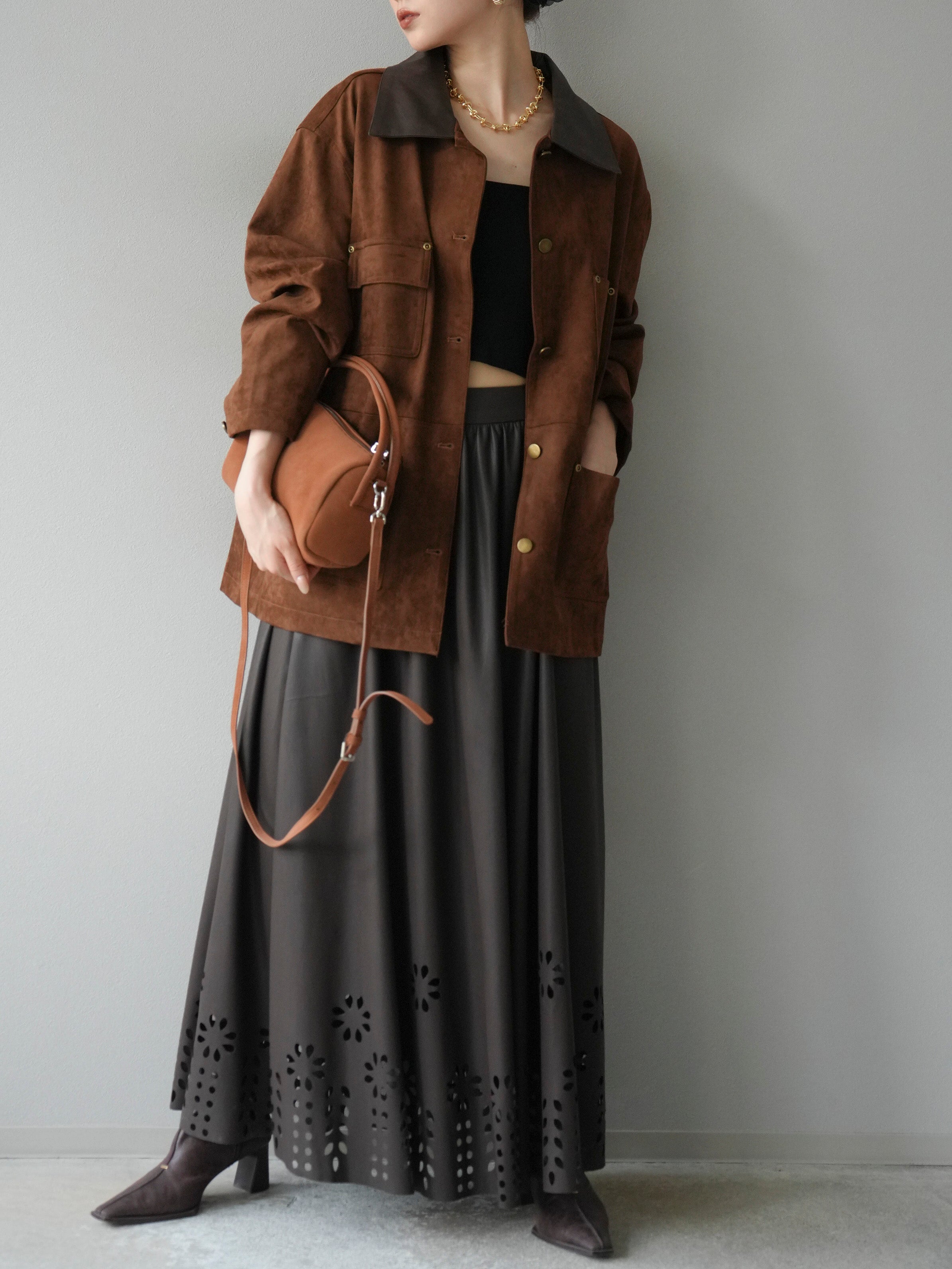 予約]レザー襟スウェードジャケット/ブラウン – Lumier