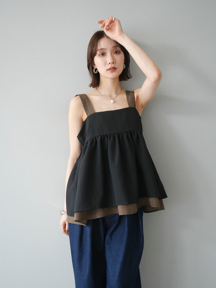 [SET]リネンライク配色フレアタンクトップ+選べるアクセセット(2set)