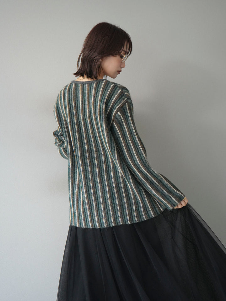 [予約]アンティークボタンストライプニットカーディガン/charcoal