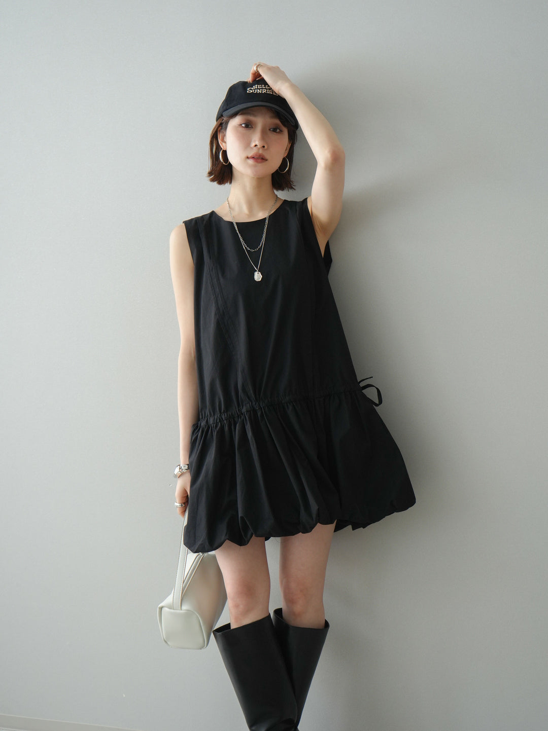 [予約]ノースリバルーンミニワンピース/black