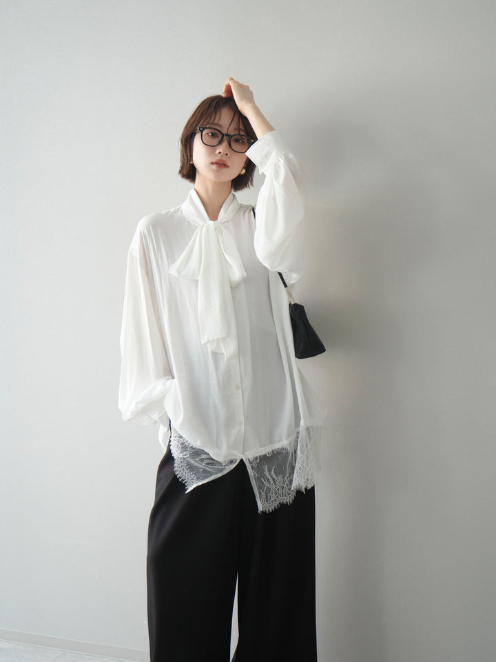 [予約]レースヘムボウタイブラウス/white