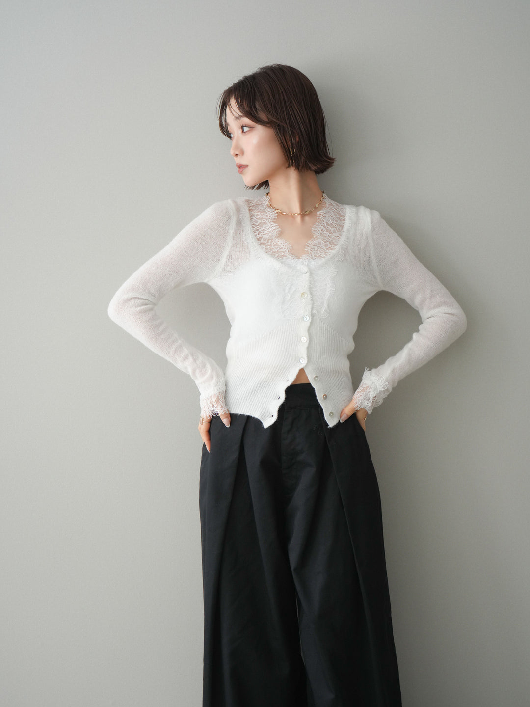 [予約]モヘアタッチレースニットカーディガン/off