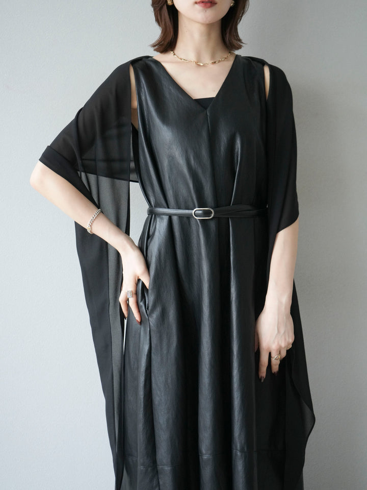 [予約]レザーAラインワンピース/ブラック
