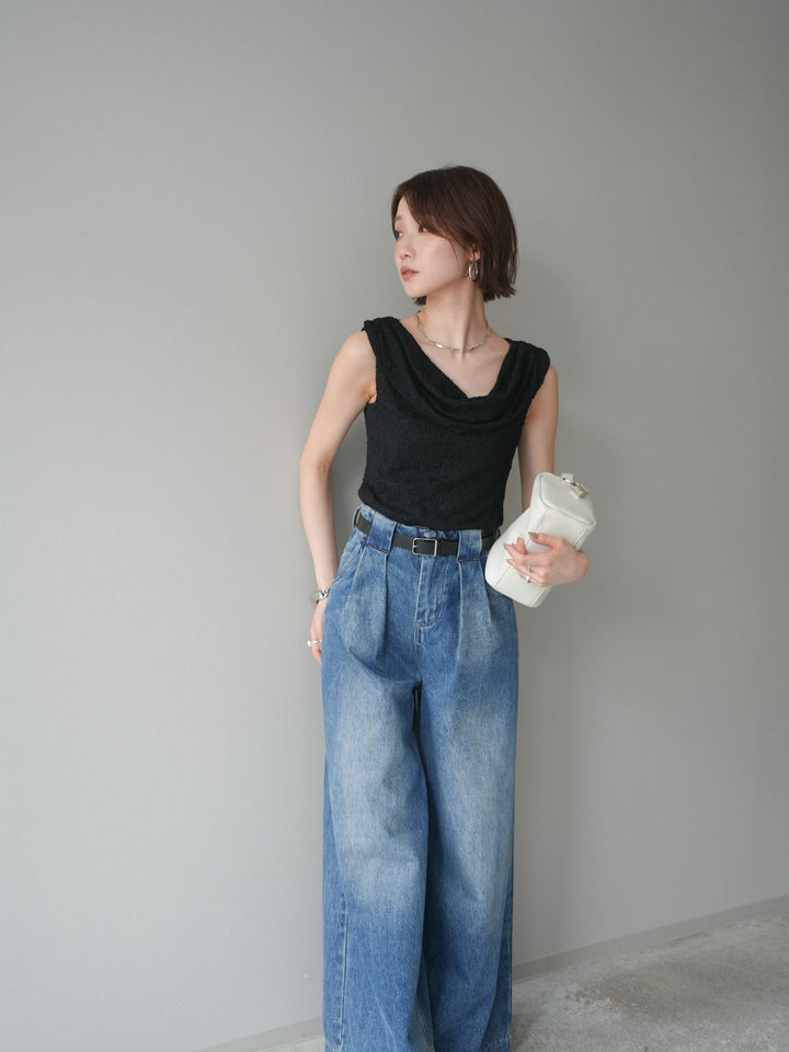 [予約]レースドレープネックアシメトップス/black