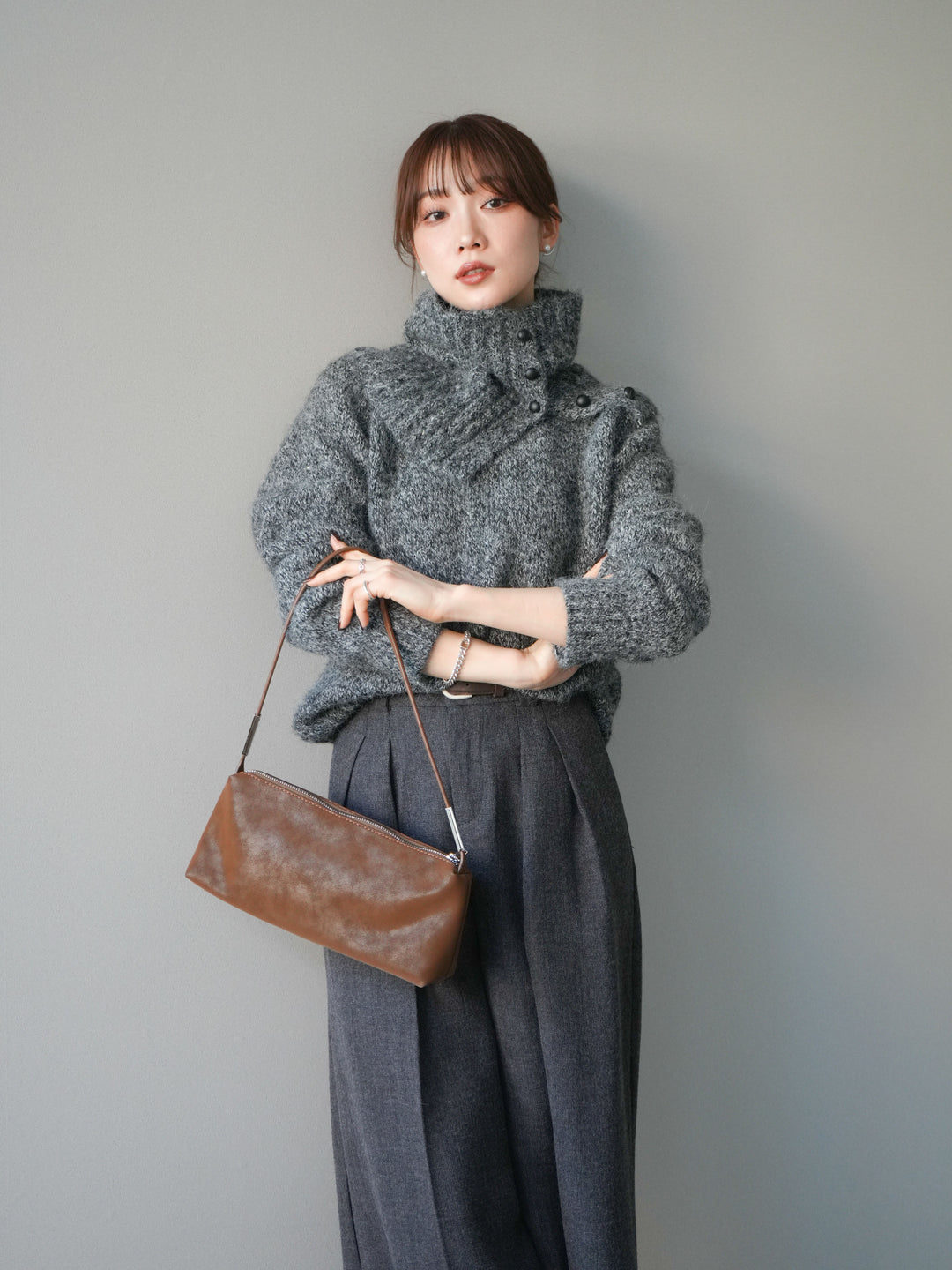 [予約]ネック付MIXニットアンサンブル/gray