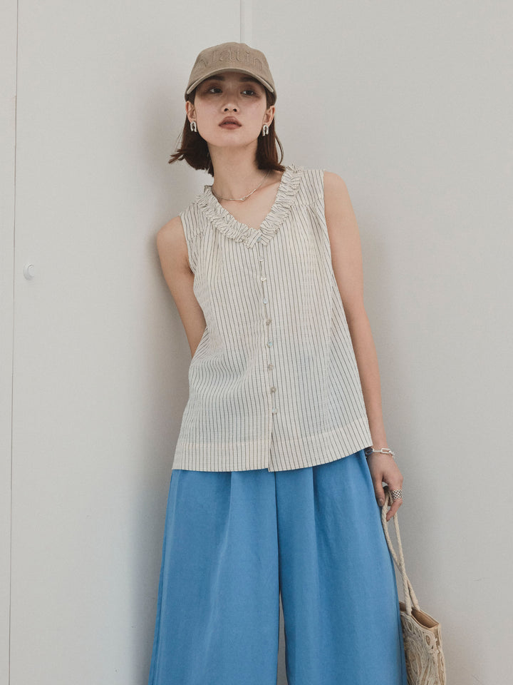 [SET] 條紋荷葉邊襯衫 + 條紋荷葉邊襯衫 (2件套)