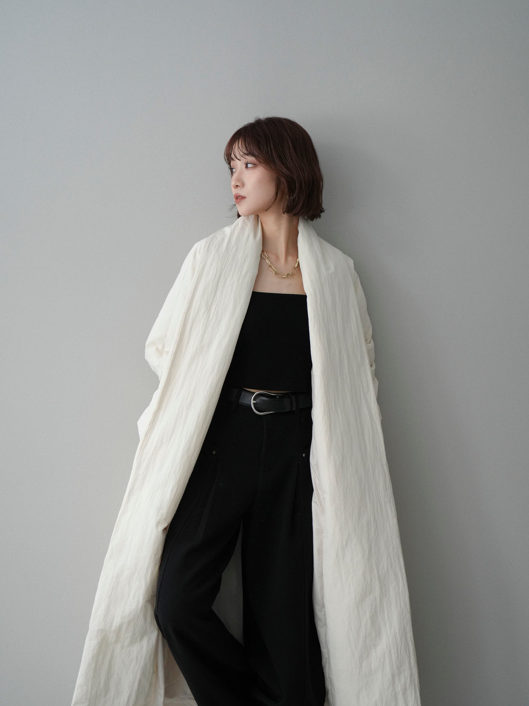 [SET]ロングダウンコート+ベルト付起毛コクーンパンツ(2set)