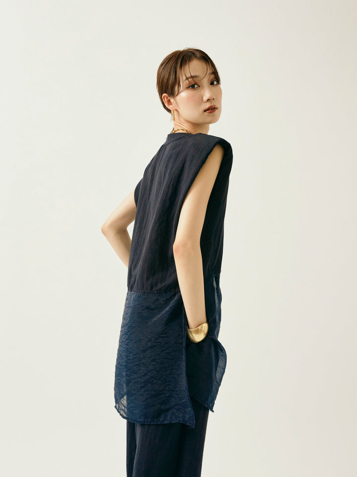 [SET]オーガンジーヘムブラウス＆ワイドパンツSET UP(2set)