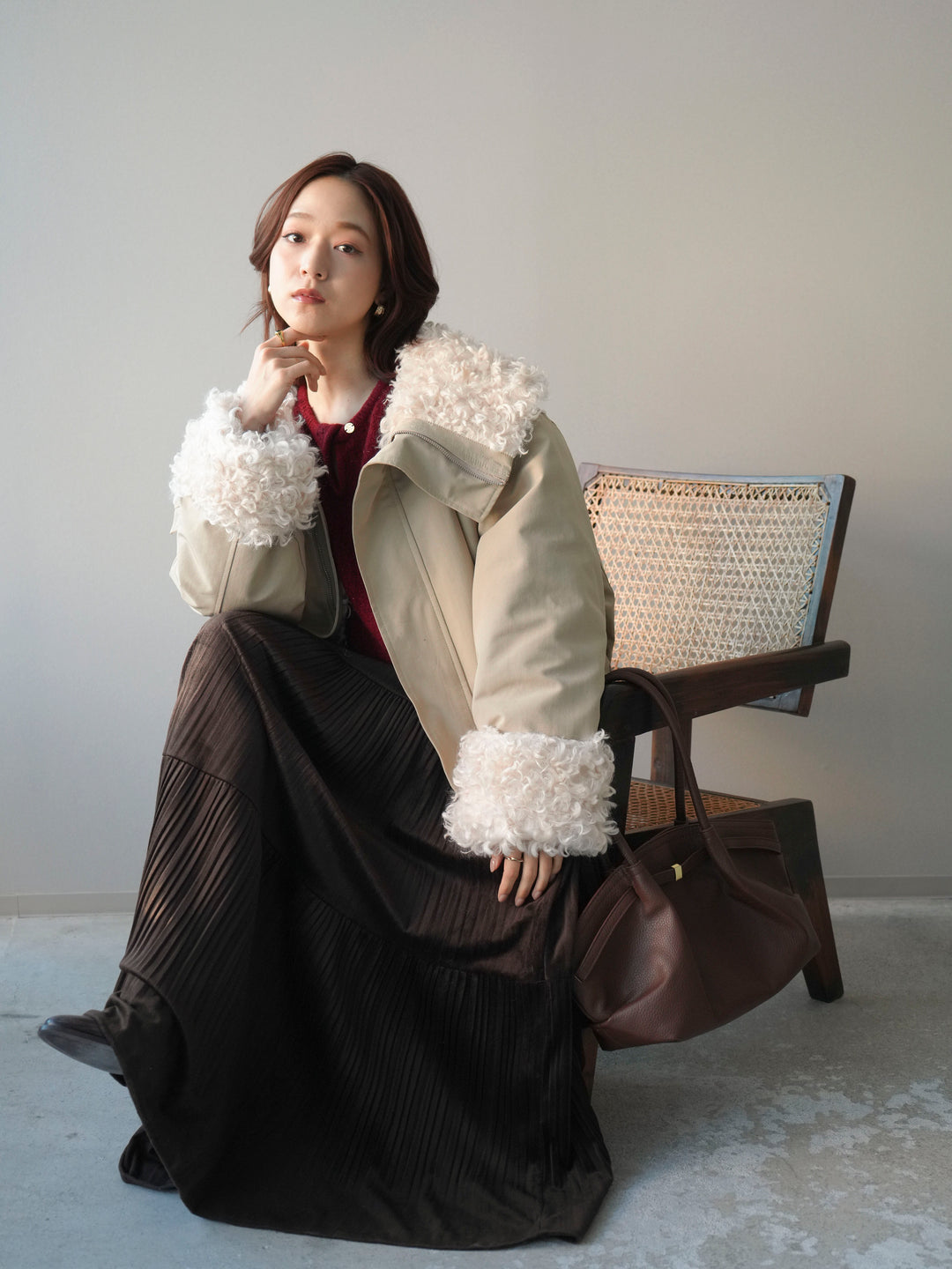 [SET]プードルファーダウンジャケット+ベロアティアードワッシャースカート(2set)