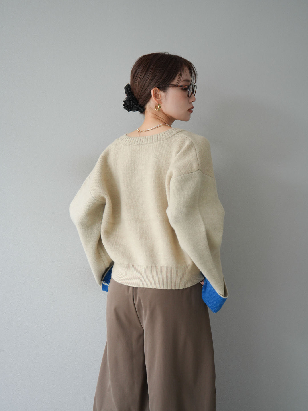 【SET】雙色針織開襟衫+褶襉設計寬褲（2套）