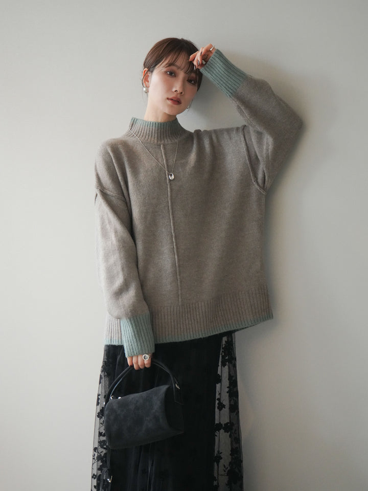 [SET]配色ハイネックニットプルオーバー+選べるアクセセット(2set)