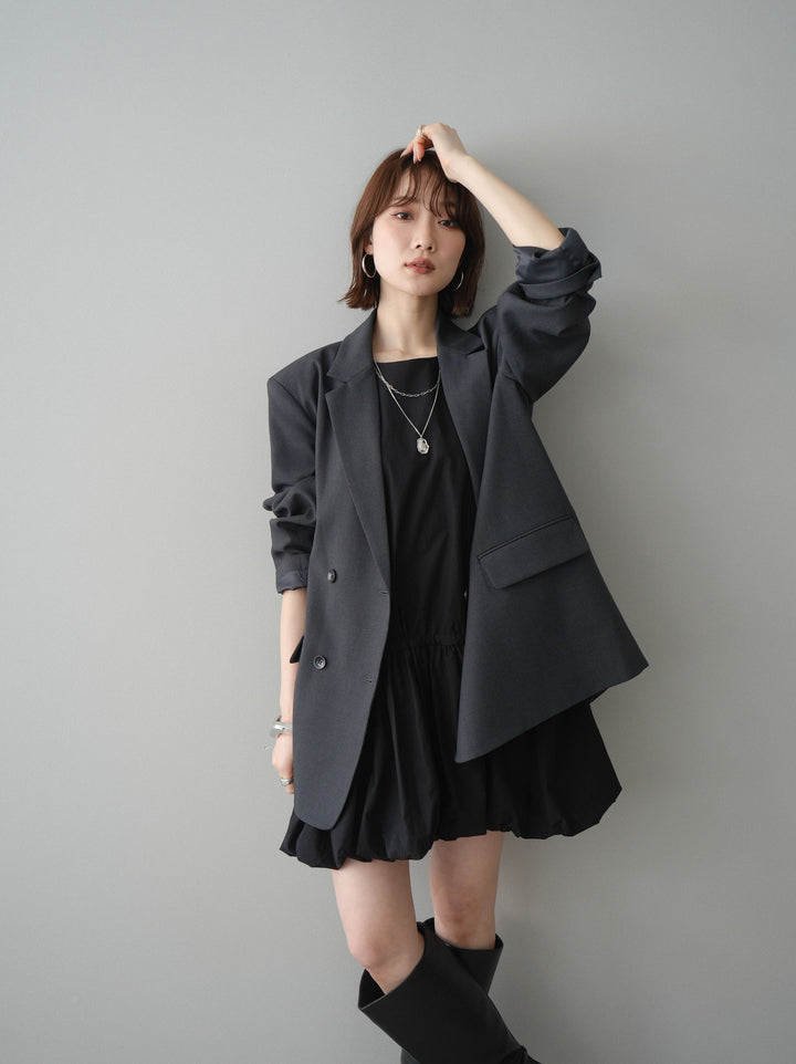 [SET]ノースリバルーンミニワンピース+ダブルブレストオーバージャケット(2set)