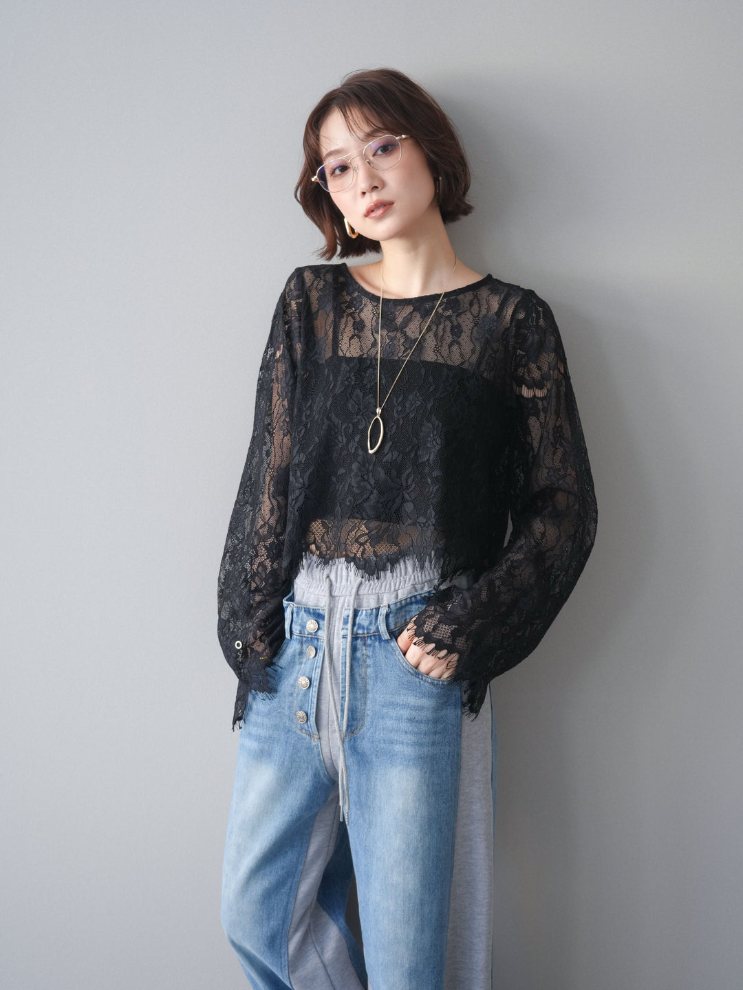 [予約]2WAYスリーブレーストップス/black