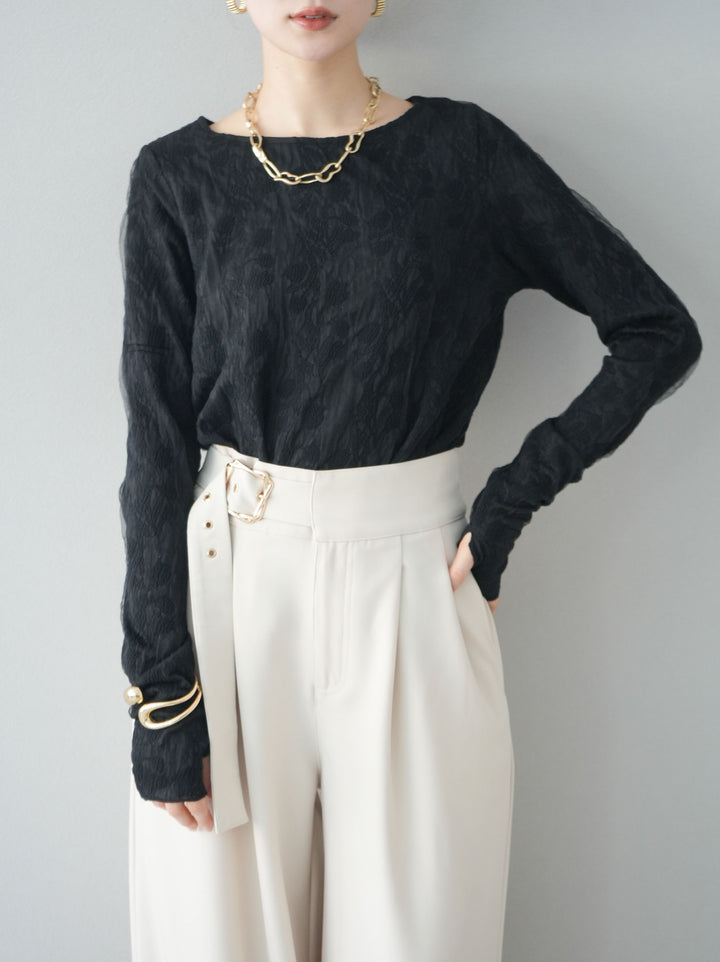 【預購】雙層紗布提花上衣/黑色