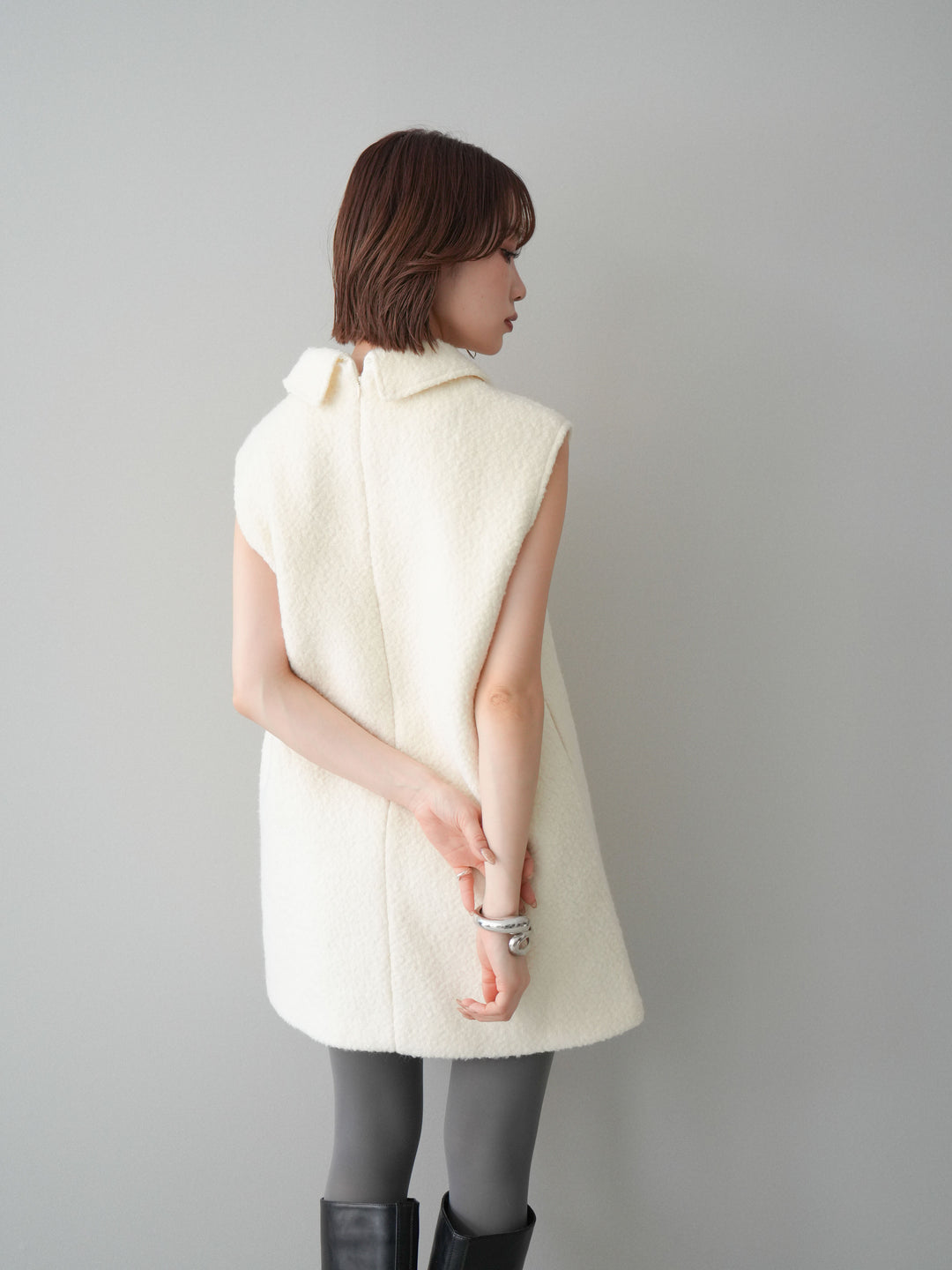 [予約]襟付きブークレミニワンピース/offwhite