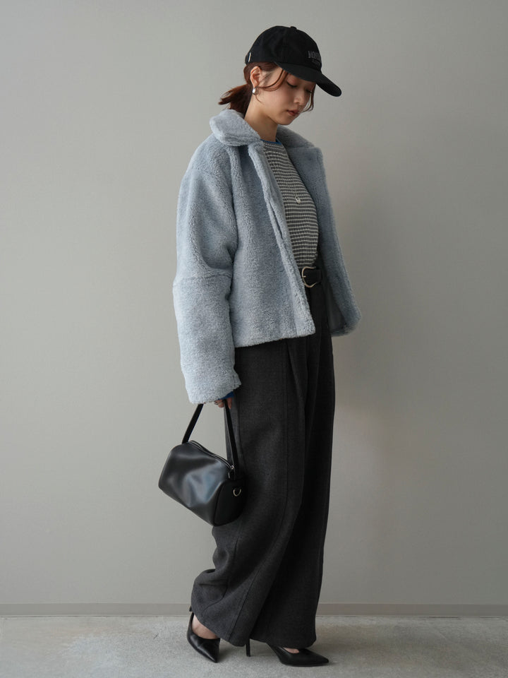 [SET]エコファーステンカラージャケット+ベルト付起毛コクーンパンツ(2set)