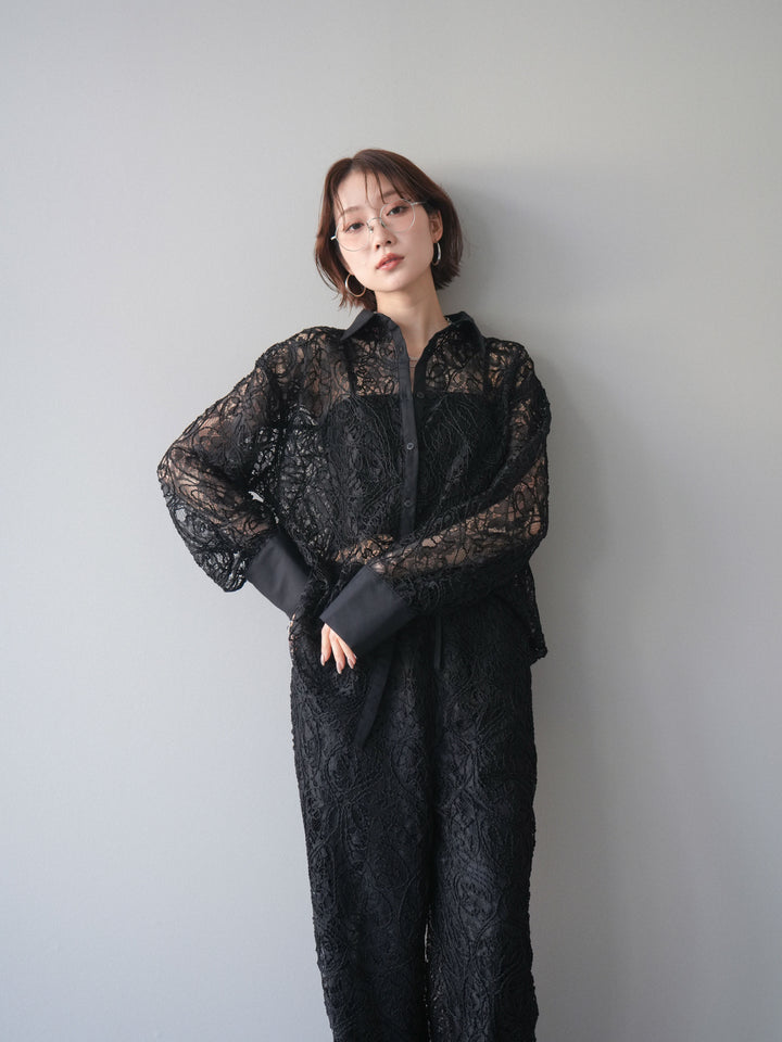 [SET]シアーコードレースオーバーシャツ+シアーコードレースイージーパンツ(2set)