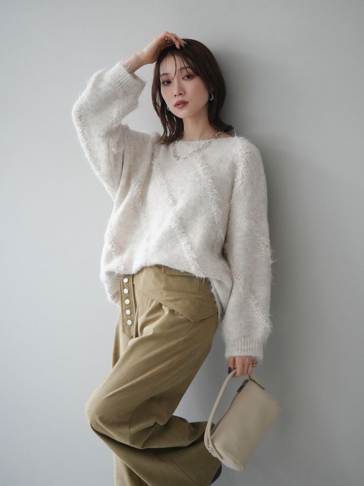 [予約]ブークレラインデザインニットプルオーバー/ivory