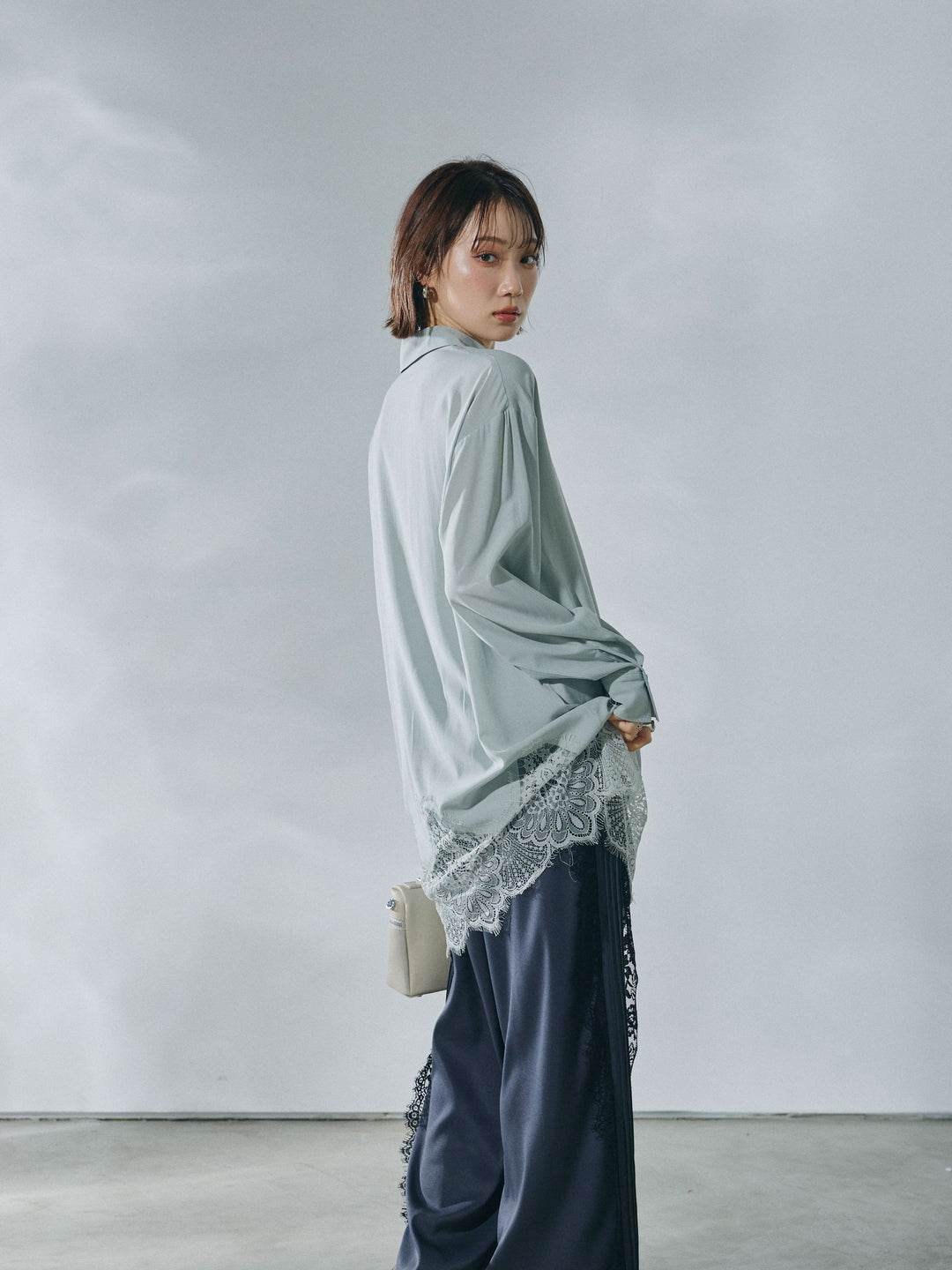 [予約]裾レースポプリンシャツ/mint