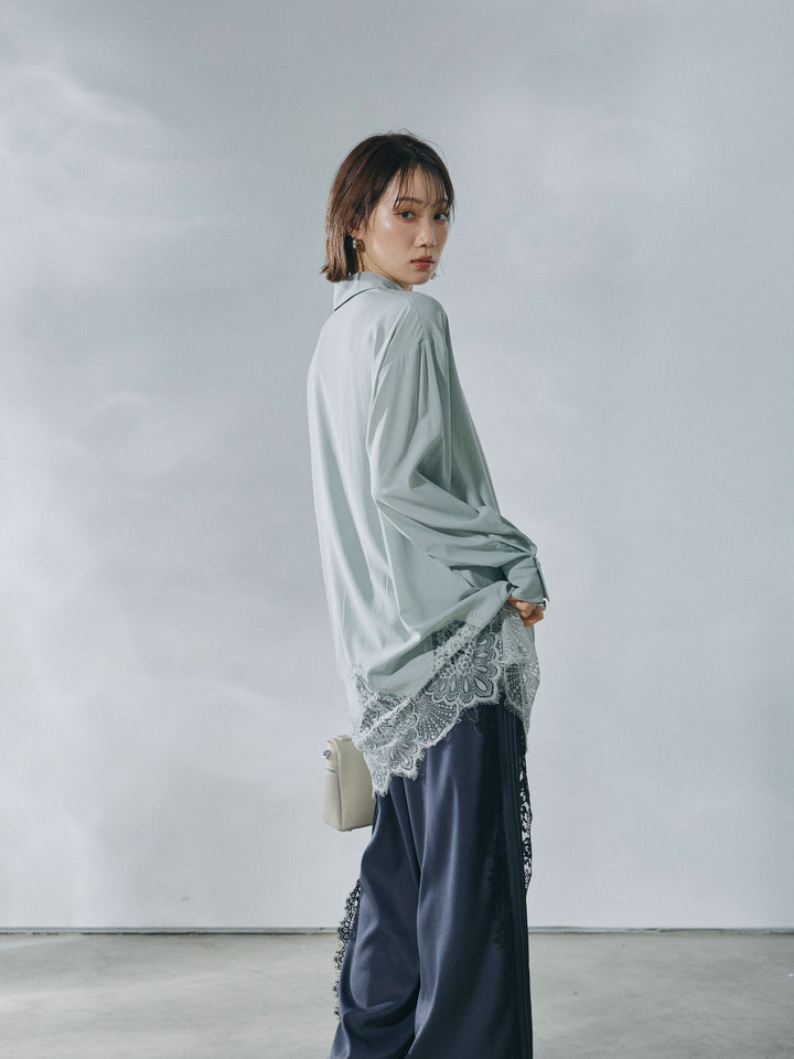 [予約]裾レースポプリンシャツ/mint