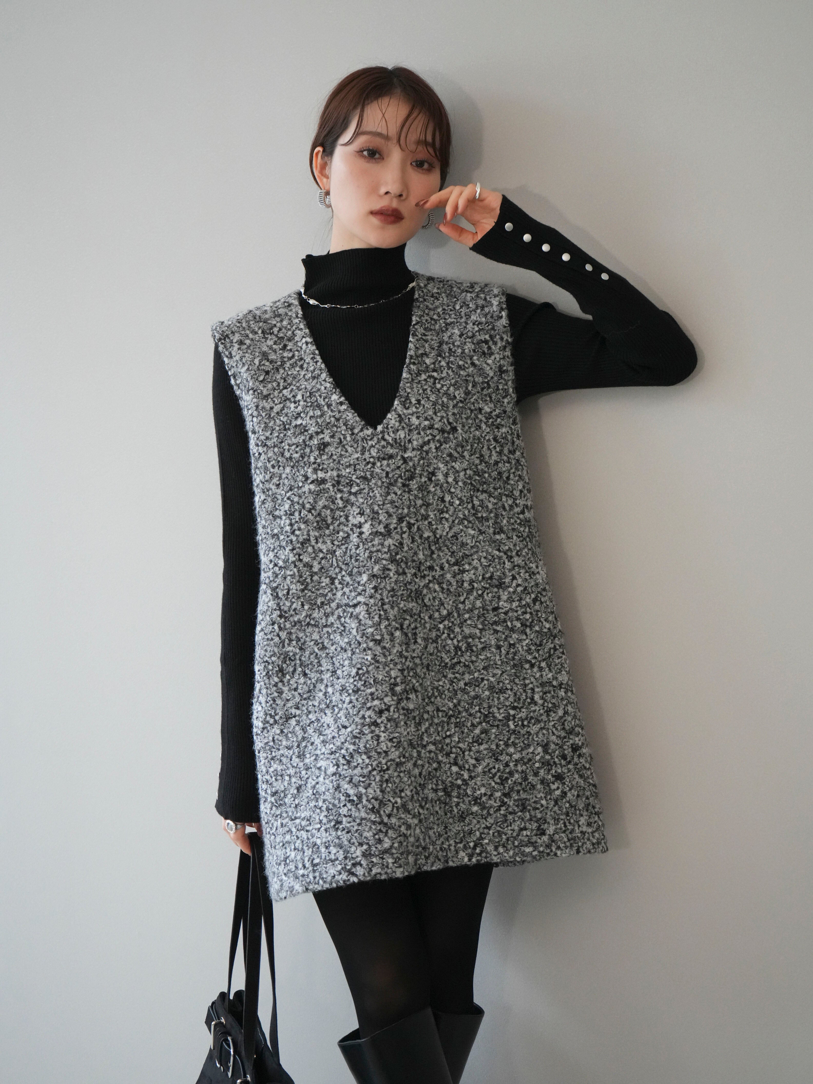 予約]ミックスループヤーンニットミニワンピース/gray – Lumier