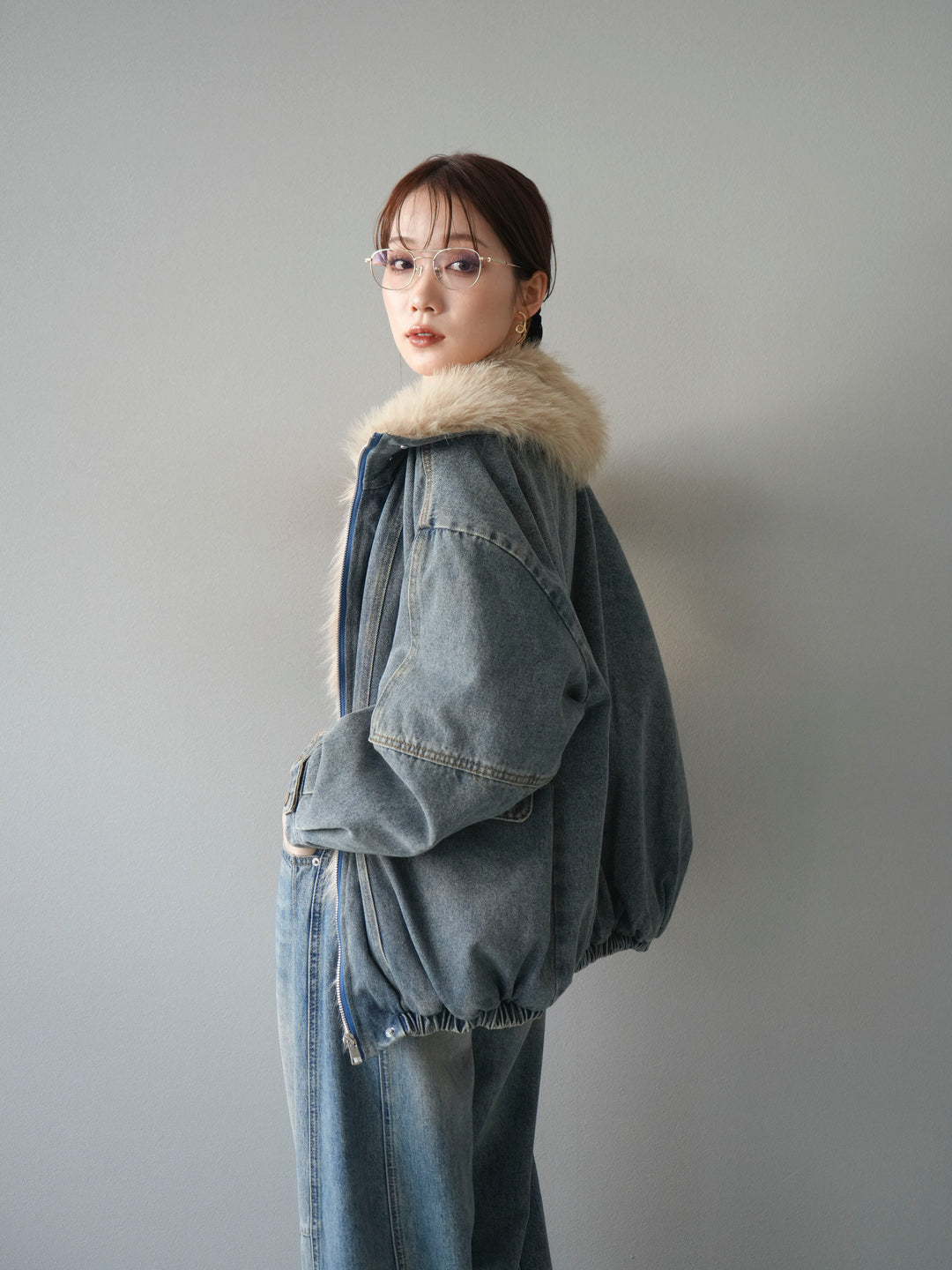 [SET]デニムxファーブルゾン+選べるアクセセット(2set)