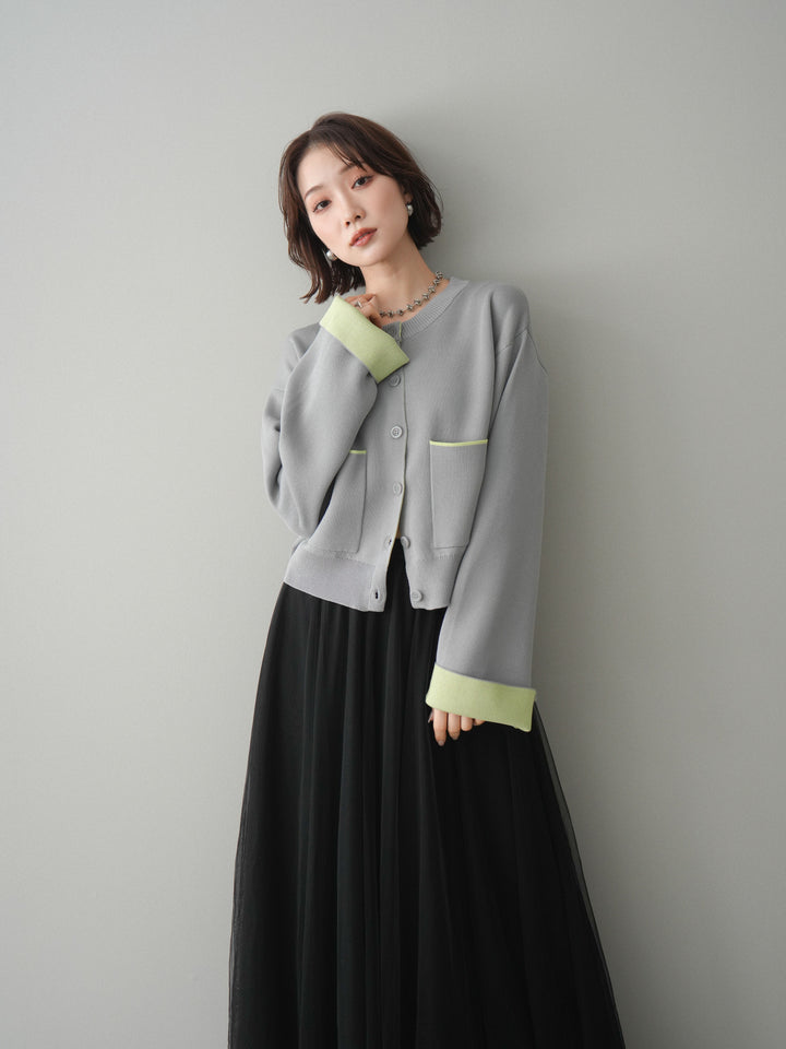 [SET]レーヨンポリダブルフェイスニットカーディガン+チュールボリュームスカート(2set)