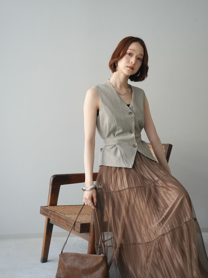 [予約]サイド切替ヘリンボーンベスト/beige