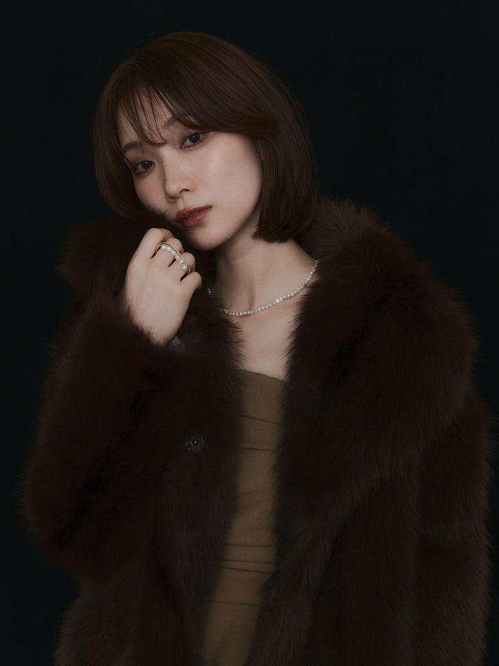 【Allure】[SET]ぺプラムベアトップス＆ワイドパンツSET UP+フェイクファービックカラージャケット(2set)